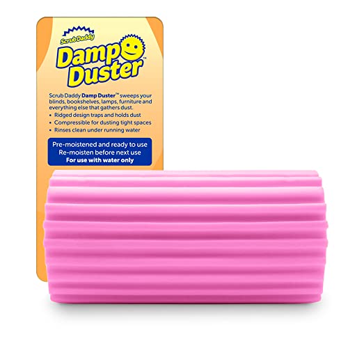 Scrub Daddy Damp Duster, Multipurpose Dusters for Cleaning - Wooden & Venetian Blind Cleaner Tool, Ridged Wet Dust Sponge for Skirting Board, Radiator, Blinds & Mirrors, Home Cleaning Products, Pink