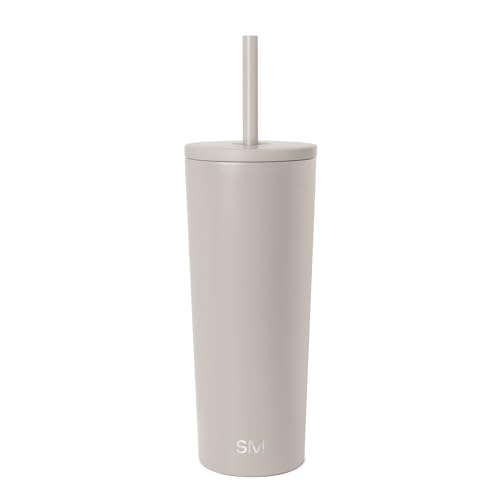Simple Modern Insulated Tumbler with Lid and Straw | Iced Coffee Cup Reusable Stainless Steel Water Bottle Travel Mug | Gifts for Women Men Her Him | Classic Collection | 24oz | Almond Birch
