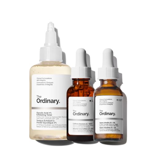 The Ordinary The Bright Set, 3-Step Regimen for Radiant, Even Skin Tone with Glycolic Acid 7% Exfoliating Toner, Alpha Arbutin 2% + HA, and Caffeine S