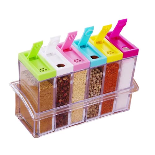 Suzec Mini Spice Jar 6 Pcs Set, Easy Flow Storage, Idle for Kitchen |Storage Box Container | (Color May Vary) - Plastic