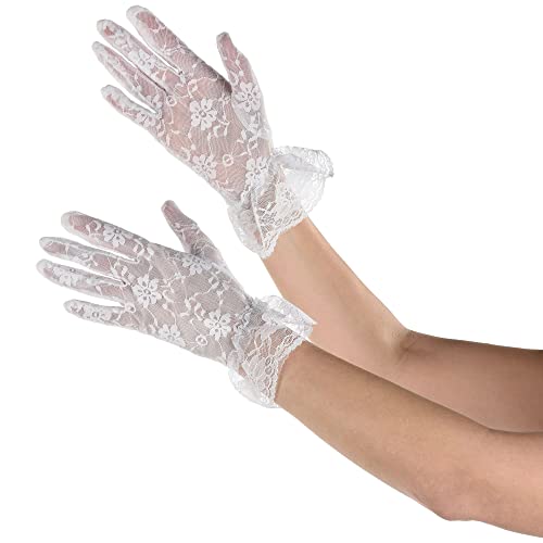 Dark Creepy Doll Lace Gloves (Pack of 2) - Elegant White Lace Accessory - Ideal for Themed Events, Parties & Celebrations