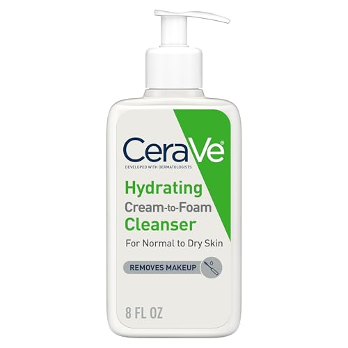 CeraVe Hydrating Cream To Foam Cleanser, Makeup Remover Face Wash For Dry Skin, Foaming Facial Cleanser With Hyaluronic Acid, Normal To Dry Skin, Fragrance Free & Non Comedogenic, 8 Fluid Ounces