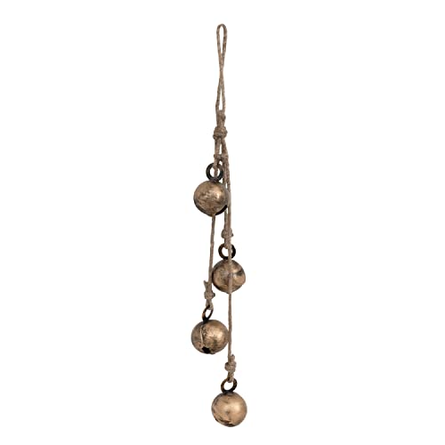Creative Co-Op Hanging Metal Jingle Bells with Jute Rope, Antique Brass Finish