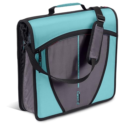 Case-it Mighty Zip Tab School Zipper Binder | 3-Inch O-Rings, 600-Sheet Capacity, 5-Subject Expanding File Folder, Multiple Pockets & Storage Organizer, Shoulder Strap | D-146 Spearmint