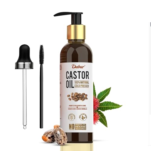 Dabur Cold Pressed 100% Pure Castor (Arandi) Oil - 200ml | Promotes Hair Growth, Hydrates Skin & Reduces Wrinkles | Rich in Vitamin E, Omega 6 & 9 | N