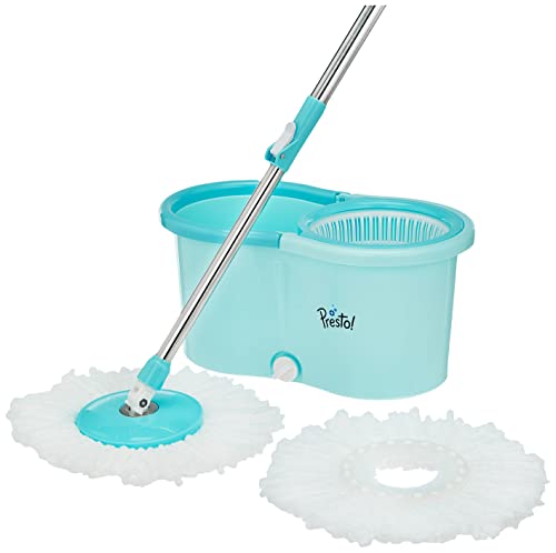 Amazon Brand - Presto! Spin Mop with Plastic Bucket Set, Blue