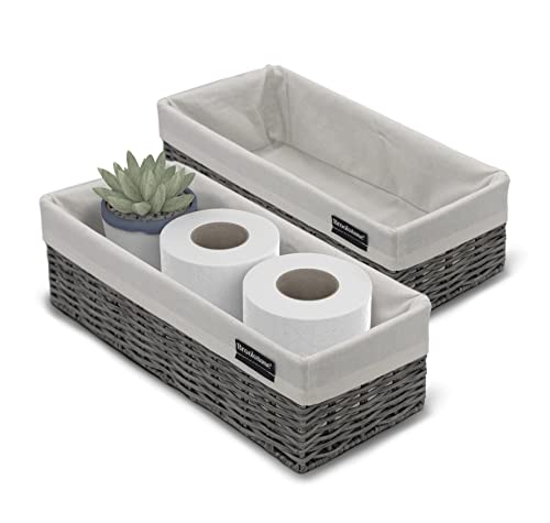 Brookstone Wicker Shelf Storage Basket Decorative Shelf Bin, bathroom organizers and storage, Boho Living Room Decor, Summer Storage 2025-2 Pack