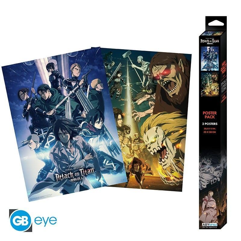 ABYstyle Attack on Titan Unframed Boxed Poster Set Featuring the Scouts, Beast Titan & Jaw Titan 15" x 20.5" Includes 2 Mini Posters Anime Manga Wall Art Prints for Bedroom Office Room Decor