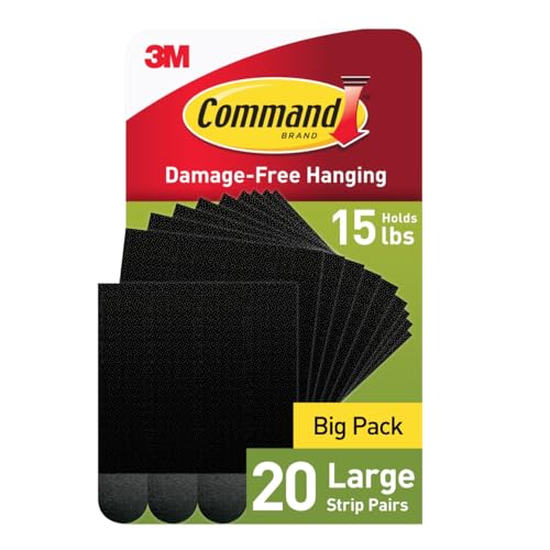 Command 15 lb Large Picture Hanging Strips 20 Pairs, (40 Command Strips) Damage-Free Hanging Picture Hangers, No Tools Great for Home Decor, Black Adhesive
