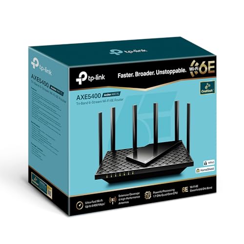 TP-Link AXE5400 Tri-Band WiFi 6E Router (Archer AXE75), 2025 PCMag Editors' Choice, Gigabit Internet for Gaming & Streaming, New 6GHz Band, 160MHz, OneMesh, Quad-Core CPU, VPN & WPA3 Security