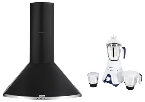 Faber 60 cm,3 way suction ,1095 m3/hr chimney with 3 Jar mixer grinder ( COMBO HOOD TENDER 3D PB BK 60+MIXER) Push button, Black