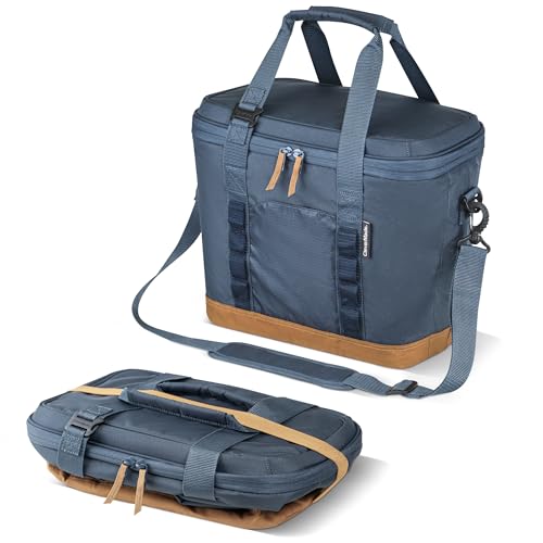 CleverMade Pacifica Collapsible Insulated Cooler – 30 Can / 21 Qt Leakproof Soft Cooler for Beach, Travel, Car – Shoulder Strap, Bottle Opener – Ocean