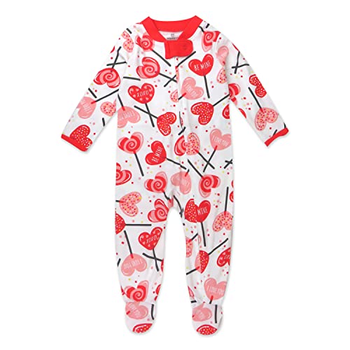HonestBaby Sleep and Play Footed Pajamas One-Piece Sleeper Jumpsuit Zip-front PJs 100% Organic Cotton for Baby Girls, Lolly Love, 0-3 Months
