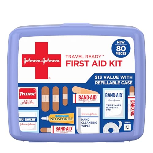 BAND-AID Brand Travel Ready Portable Emergency First Aid Kit 80 Pieces