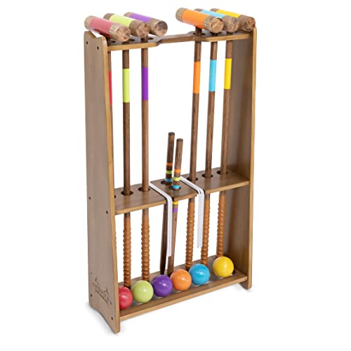 GoSports Premium Wood Stained Croquet Set with Handcrafted Stand