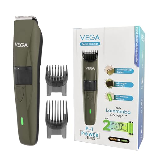 Power Series Beard Trimmer for Men with Self-Sharpening Stainless Steel Blade, 160 Min Runtime, 40 Length Settings, USB Type-C, Corded & Cordless Use,