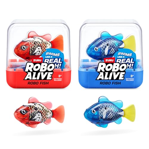 Robo Alive Robo Fish Robotic Swimming Fish (Blue + Red) by ZURU Water Activated, Changes Color, Comes with Batteries, Amazon Exclusive (2 Pack) Series 3