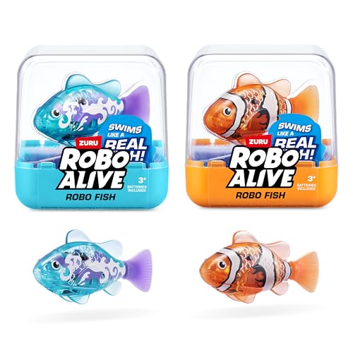 Robo Alive Robo Fish Robotic Swimming Fish (Teal + Orange) by ZURU Water Activated, Changes Color, Comes with Batteries, Amazon Exclusive (2 Pack) Series 3