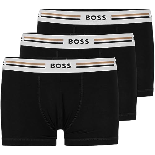🔥 STARKER PREIS (-55%) BOSS Herren Trunk 3P Revive Dreierpack eng anliegende Boxershorts mit Logo- und Streifenbund Schwarz001 L