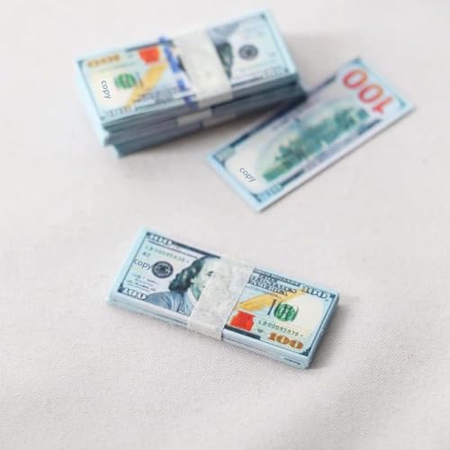 SXFSE Dollhouse Decoration Accessories, 1:12 Dollhouse Ornament 100 Pcs Mini Simulation Dollar Toy Banknote ($100)
