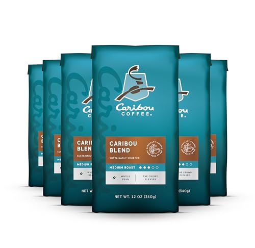 Caribou Coffee, Medium Roast Whole Bean Coffee - Caribou Blend 72 Ounces (6 Bags of 12 Ounces)