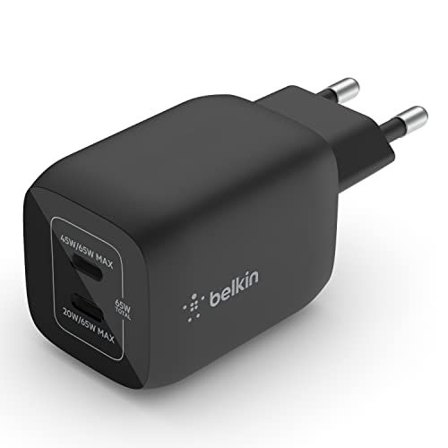 ⚡ BLITZDEAL (-59%) Belkin 65-W-USB-C-Ladegerät mit 2 Ports, Schnellladen mit Power Delivery 3.0 und GaN-Technologie für MacBook Pro, iPhone 17, iPhone Air, iPad, Galaxy S25, Pixel 10, Laptop, usw - Schwarz