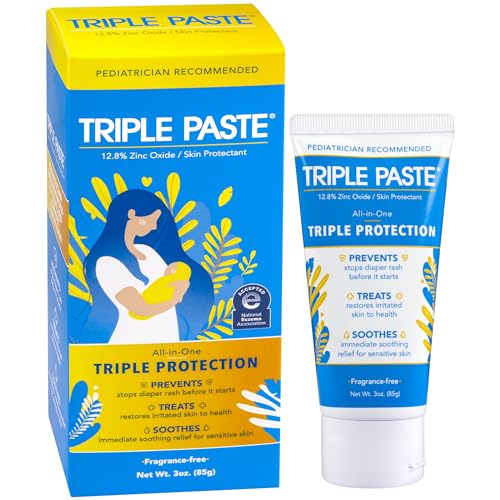 Triple Paste Diaper Rash Cream for Baby 3 oz Tube, Zinc Oxide, Hypoallergenic