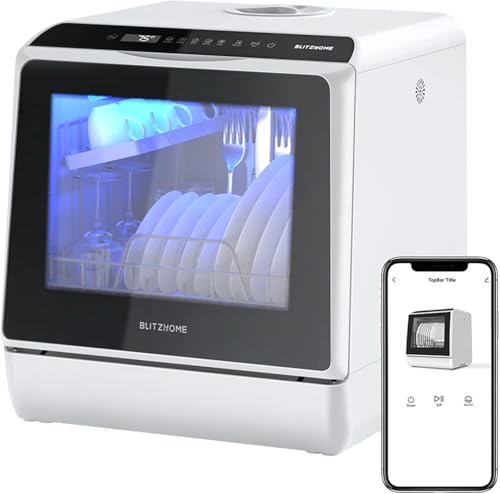 Portable Dishwasher Countertop, WIFI Smart with 5L Water Tank, 6 Programs