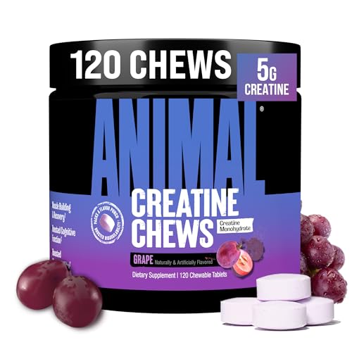 Animal Creatine Chews Tablets - Enhanced Creatine Monohydrate with AstraGin to Improve Absorption, Sea Salt for Added Pumps, Delicious and Convenient Chewable Tablets - Grape