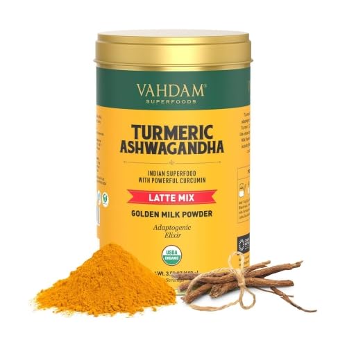 (-16%) VAHDAM Goldene Milch Pulver mit Ashwagandha | 100 g – 40 Tassen | Koffeinfrei, ohne Zuckerzusatz | Hergestellt mit Kurkuma und Ashwagandha – heiß oder kalt