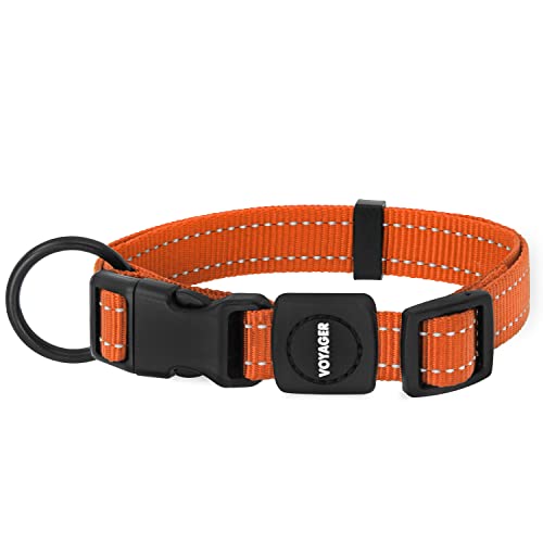 Best Pet Supplies Reflective Dog Collar with Adjustable Length, Heavy-Duty Buckle, and Strong Leash D-Ring, Training, Walking, Jogging Accessory for Small, Medium, and Large Breeds - Orange, M