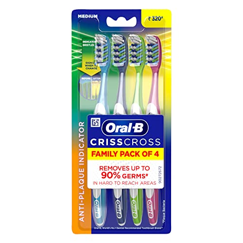 Oral-B Criss Cross Deep Clean Medium Bristles Manual Toothbrush For Adults,Tongue Cleaner, Multicolour Tooth Brush Set, Oral B Dentist Recommended Bra
