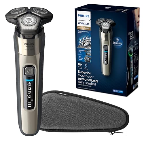 Philips Norelco 9400 Rechargeable Wet/Dry Electric Shaver with SenseIQ and Comfort Glide Ring Technology, Battery Powere