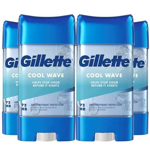 Gillette Antiperspirant and Deodorant for Men, 72hr Sweat & Odor Protection, Long Lasting Freshness, Anti-White Mark Technology, Clear Gel, Cool Wave Scent, 3.8 oz (Pack of 4)