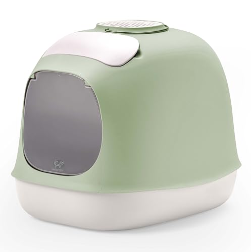 UNITED PETS Minù Katzentoilette, Design Made in Italy, with Schaufel and Filter, Green/White, Closed Hygienic Cat Litter Box