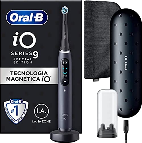 Oral-B iO Series 9 Special Edition, elektrische Zahnbürste, Bluetooth verbunden, 7 Bürsten-Modi, 1 Reiseetui, 1 Tasche, Schwarz