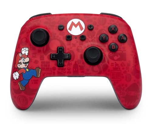 Manette sans fil améliorée PowerA pour Nintendo Switch, modèle OLED et Switch Lite, accessoire de jeu, manette de jeu, manette gaming, manette Bluetooth, sous licence officielle - Here We Go Mario