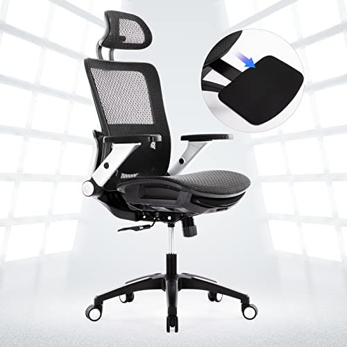 COLAMY Ergonomic Mesh Office Chair with Footrest, High Back Computer Executive Desk Chair with Headrest and 4D Flip-up Armrests, Adjustable Tilt Lock and Lumbar Support-Black