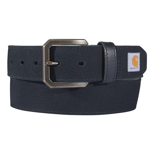 Carhartt Men's Casual Rugged Canvas Duck Belts, W/Antique Brass Buckle and Contrast Curdoroy Backing, Black, 32