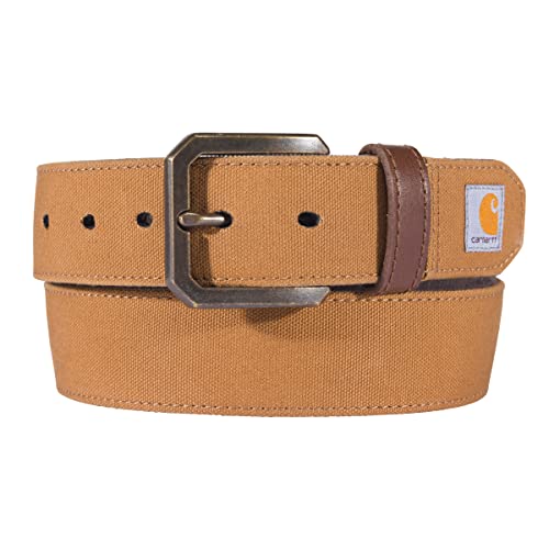 Carhartt Men's Casual Rugged Canvas Duck Belts, W/Antique Brass Buckle and Contrast Curdoroy Backing, Carhartt Brown, 40