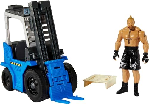 Mattel WWE Wrekkin' Slam & Stack Forklift & Action Figure Playset with Toy Vehicle & Brock Lesnar 6-inch Collectible, Moving Lift & Breakaway Parts