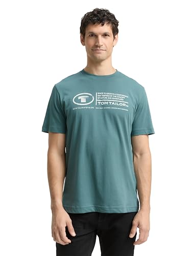 🔥 STARKER PREIS (-52%) TOM TAILOR Herren Basic T-Shirt mit Print aus Baumwolle, deep bluish green, XXL