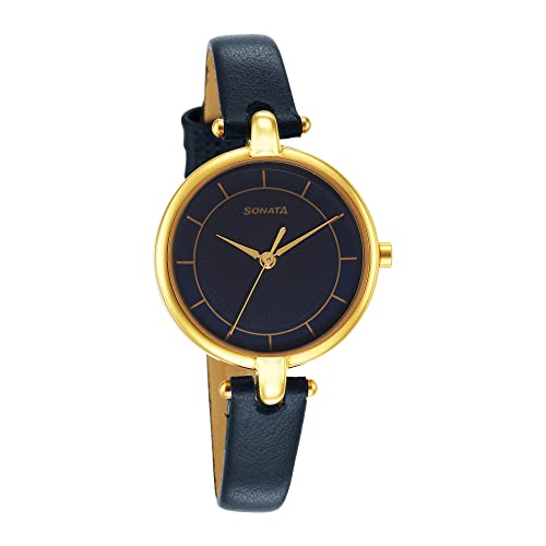 Gold Edit Blue Dial Women Analog Watch with Leather Strap-NR87043YL03W