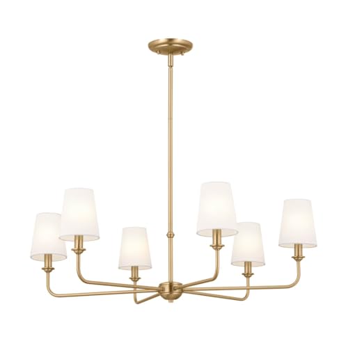 Kichler Pallas 6-Light Chandelier in Brushed Natural Brass, Classic Ceiling Light Fixture with Optional Linen Tapered Sh