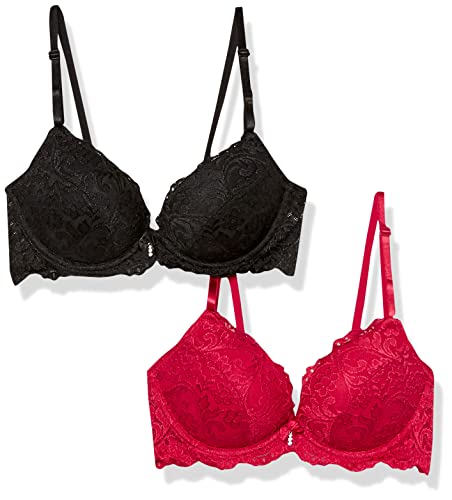 Smart & Sexy Women's Signature Lace Push-up Bra, No No Red/Black Hue 2pk, 40D