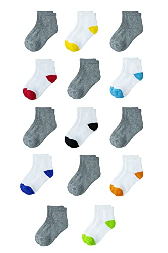 Amazon Essentials Unisex Kids' Cotton Ankle Socks, 14 Pairs, White/Grey, Medium