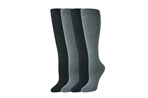 Amazon Essentials Women's Comfortable Casual Cotton Knee High Socks, 4 Pairs, Black/Grey, 6-9
