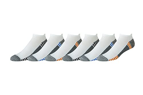 Amazon Essentials Men's Low Cut Tab Socks - Performance Zone, Comfortable Cushion Athletic, 6 Pairs, White, 13-15