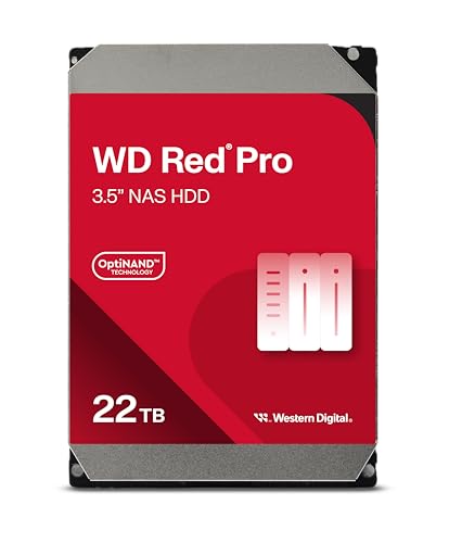 Western Digital 22TB WD Red Pro NAS Internal Hard Drive HDD - 7200 RPM, SATA 6 Gb/s, CMR, 512 MB Cache, 3.5" - WD221KFGX