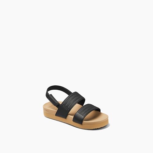 REEF Kids' Water Vista Platform Sandal, Water Friendly, Adjustable Strap, Black/Tan, 3